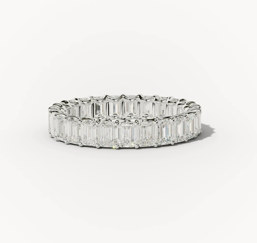 Diamond wedding band - emerald - lab-grown