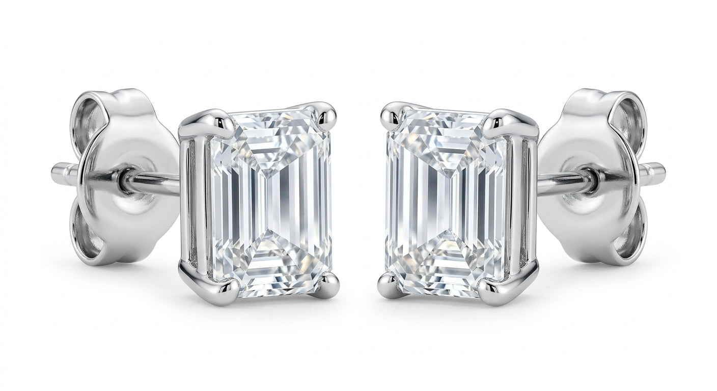 The Solvere Emerald Four-Prong Earrings - Color F