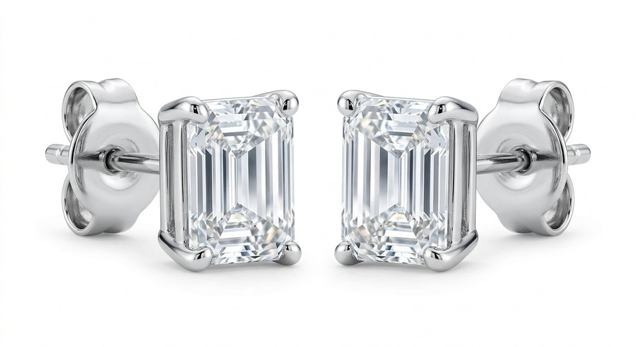 The Solvere Emerald Four-Prong Earrings - Color F