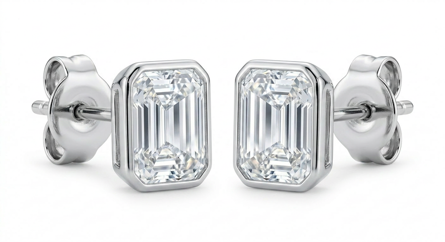 The Solvere Emerald Bezel Earrings - Color F