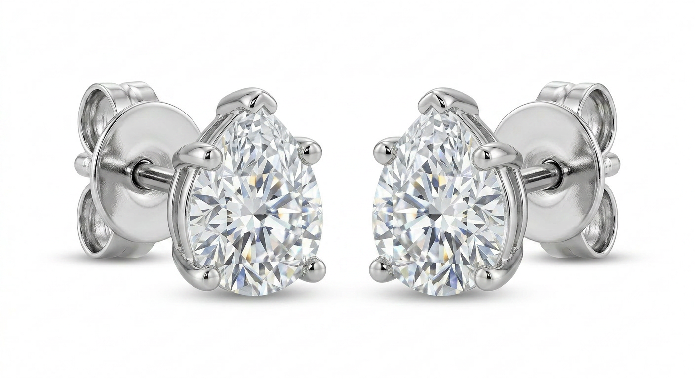 The Solvere Pear Four-Prong Earrings - Color F