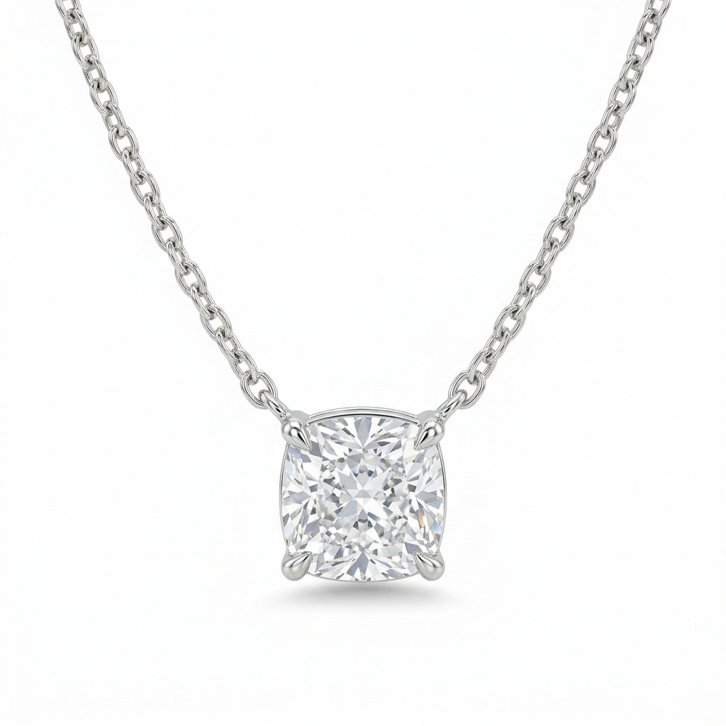 The Solvere Cushion Pendant Necklace - Color F - Lab-Grown
