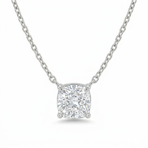 The Solvere Cushion Pendant Necklace - Color F - Lab-Grown