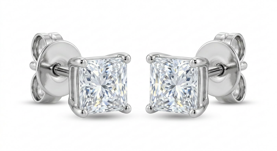 The Solvere Princess Four-Prong Earrings - Color F