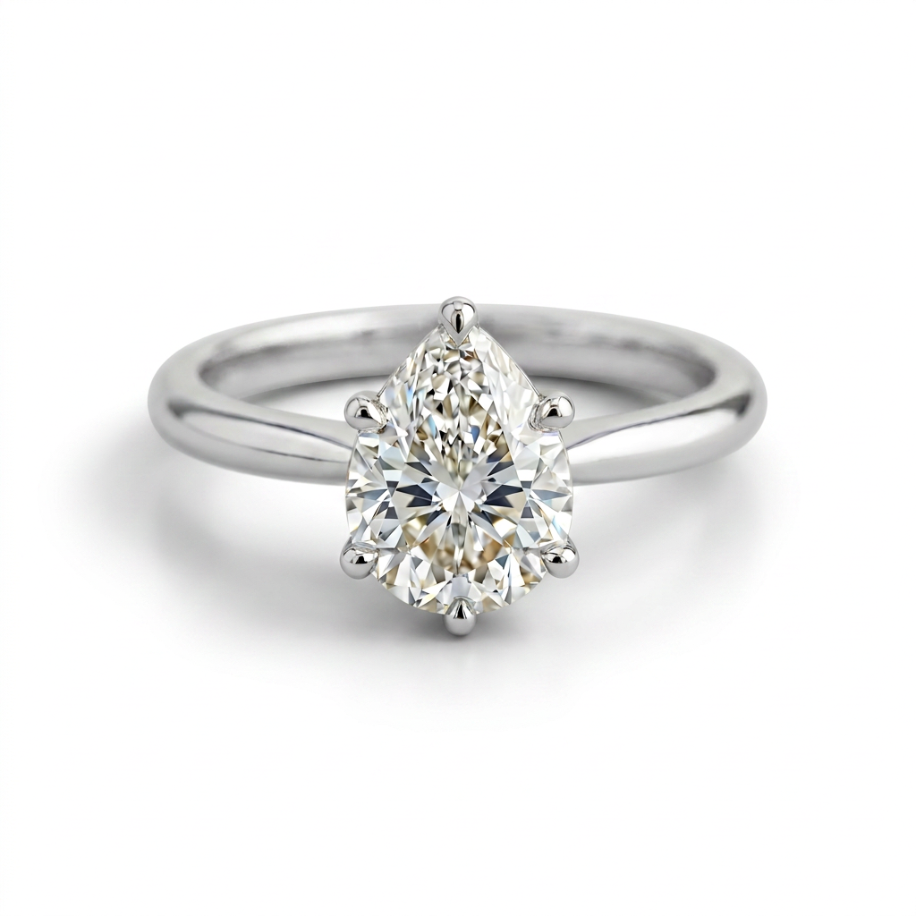 The Solvere Pear Solitaire Ring - Color F - Lab-Grown