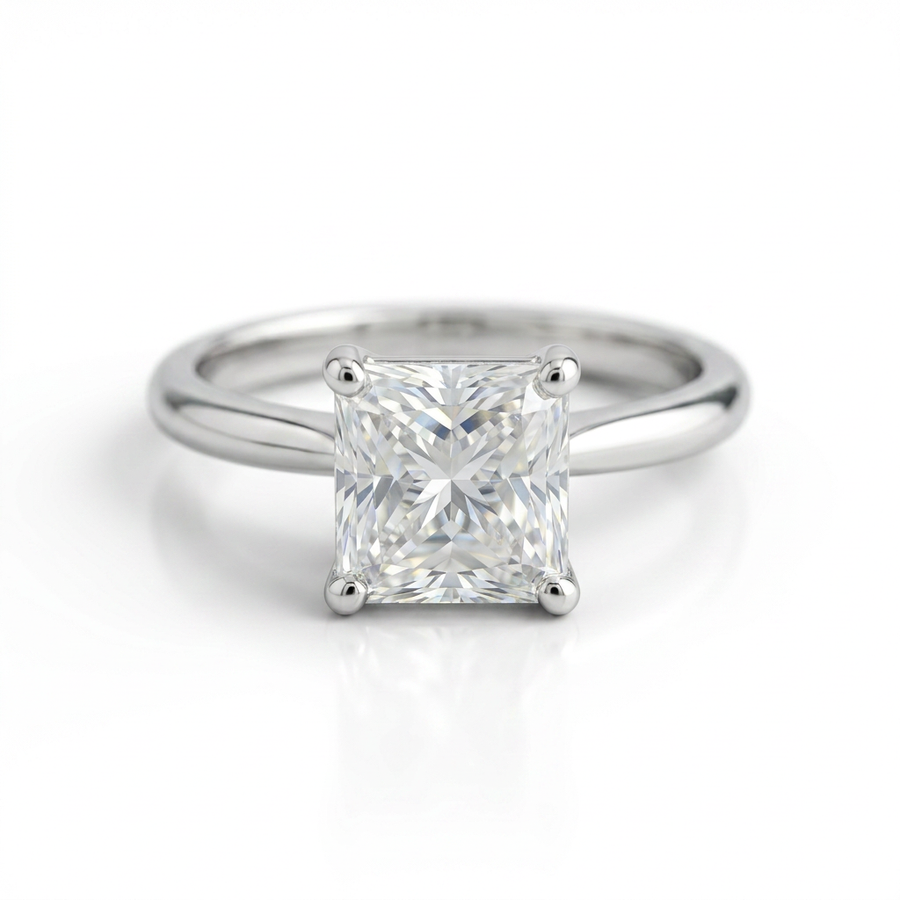 The Solvere Princess Solitaire Ring - Color F - Lab-Grown