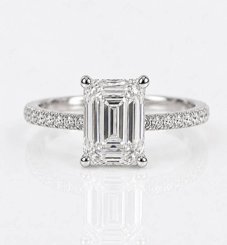 Pavè Emerald Engagement Ring - Lab-Grown