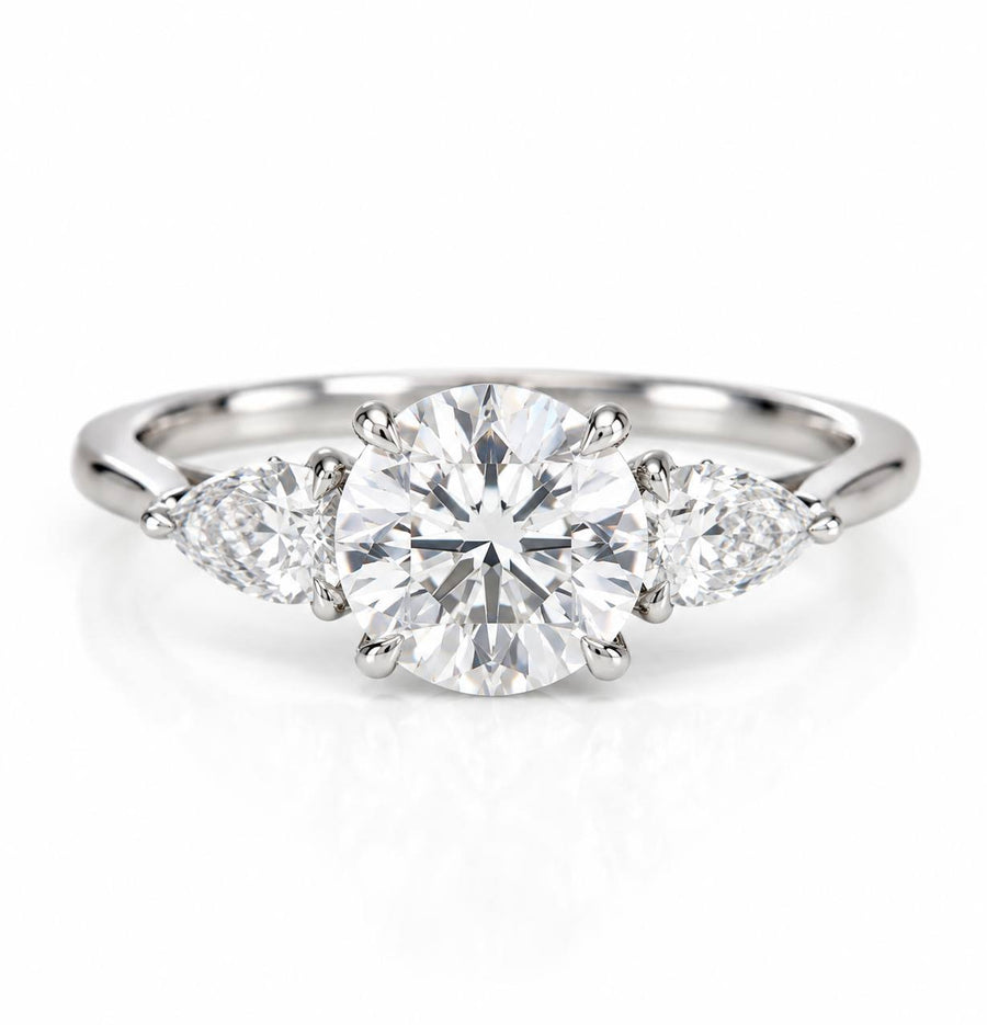 Petal Three Stone Diamond Ring - Round - Lab Grown