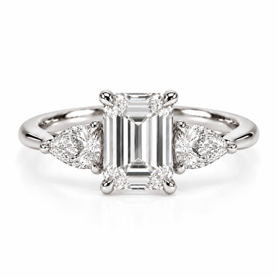 Petal Three Stone Diamond Ring - Emerald - Lab-Grown