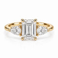 Petal Three Stone Diamond Ring - Emerald - Lab-Grown