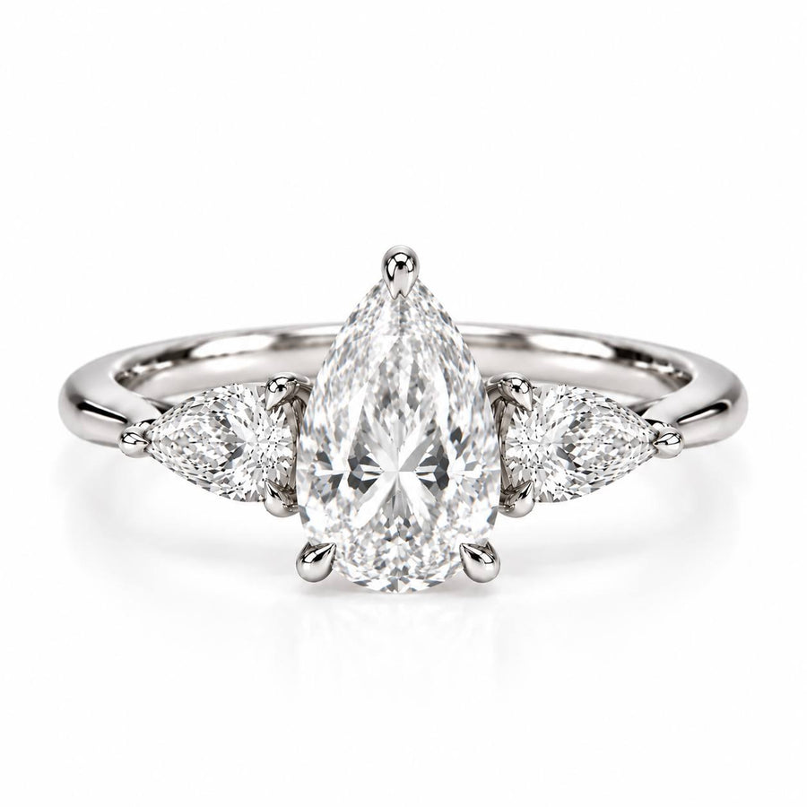 Petal Three Stone Diamond Ring - Pear - Natural